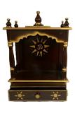 Traditional Small Wooden Mandir for Home in Dark Brown & Gold - 10"